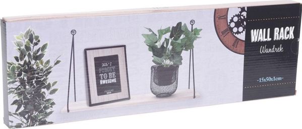 H&S Decoration Ξύλινο Ράφι Τοίχου Loft, Μεταλλικά Στηρίγματα, Μαύρο, 50x15x29 cm