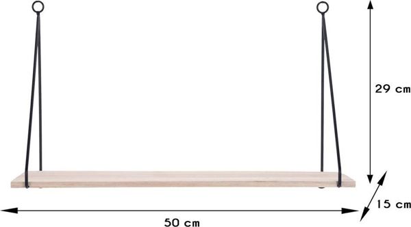 H&S Decoration Ξύλινο Ράφι Τοίχου Loft, Μεταλλικά Στηρίγματα, Μαύρο, 50x15x29 cm