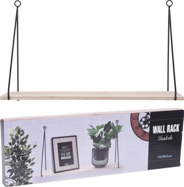 H&S Decoration Ξύλινο Ράφι Τοίχου Loft, Μεταλλικά Στηρίγματα, Μαύρο, 50x15x29 cm