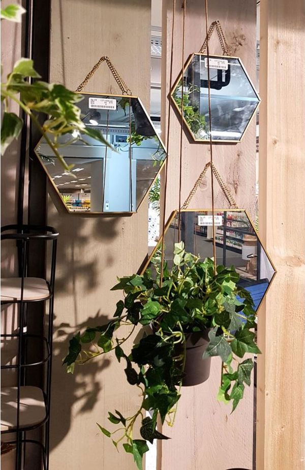 H&S Decoration Καθρέφτης με Λαβή Σχέδιο Κηρήθρα Χρυσός