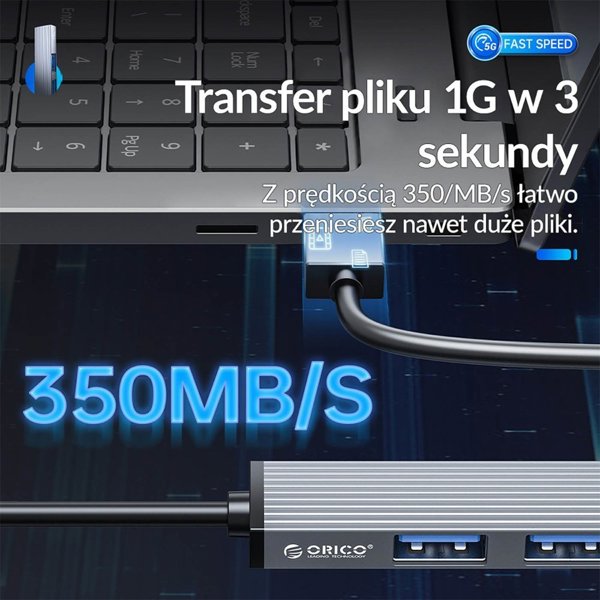 Orico Hub USB 4 Θυρών, 5Gbps, 1xUSB-A 3.1 & 3xUSB-A 2.0, Αλουμινένιο