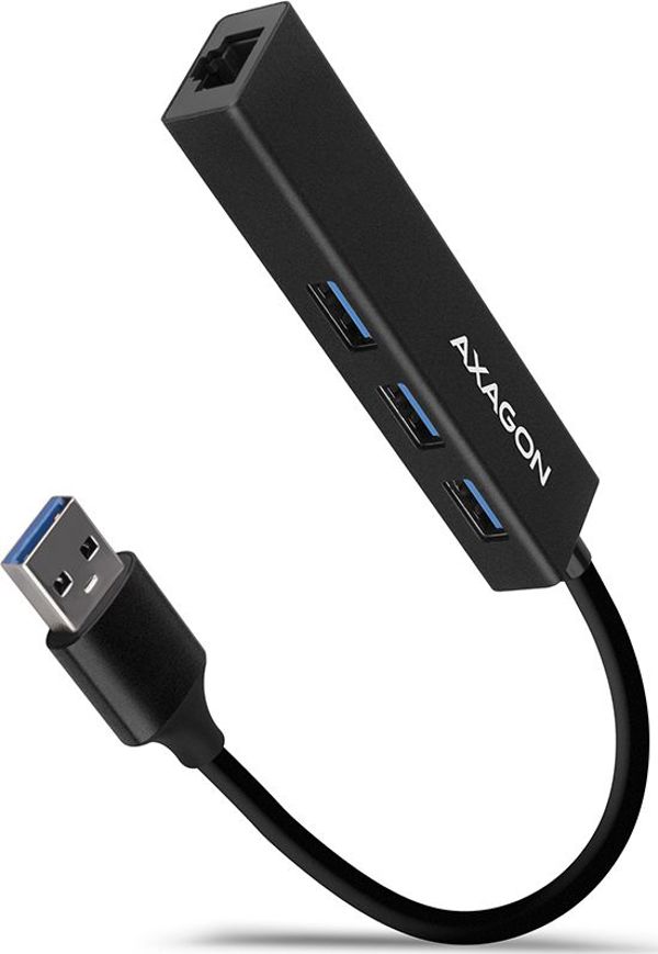 Axagon HMA-GL3A USB Hub 3.2 Gen1 με 3 Θύρες USB-A και Θύρα Ethernet Gigabit RJ-45, Μεταλλικό