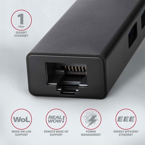 Axagon HMA-GL3A USB Hub 3.2 Gen1 με 3 Θύρες USB-A και Θύρα Ethernet Gigabit RJ-45, Μεταλλικό