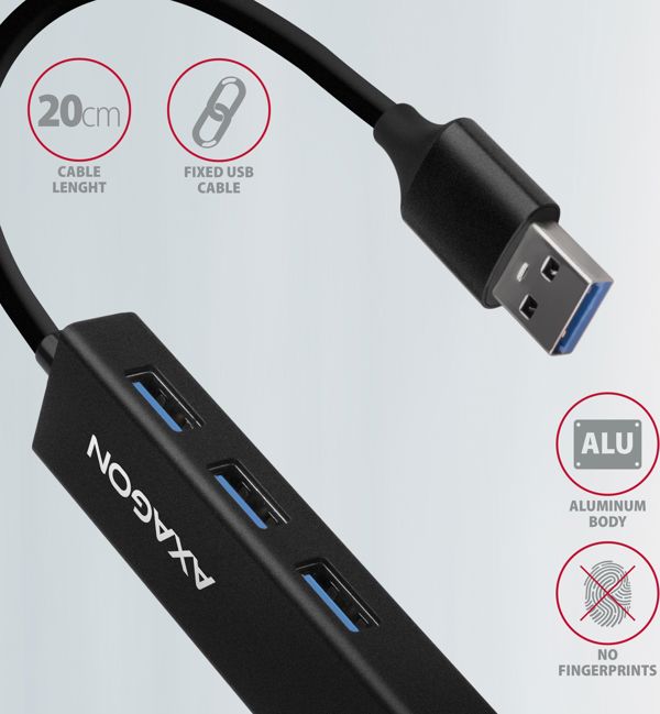 Axagon HMA-GL3A USB Hub 3.2 Gen1 με 3 Θύρες USB-A και Θύρα Ethernet Gigabit RJ-45, Μεταλλικό