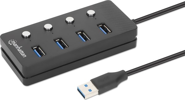 HUB USB Manhattan MANHATTAN 4-Port USB 3.0 Hub USB-A-Stecker σε 4x USB-A-υποδοχές 5 Gbit/s 1,5 m καλώδιο διακόπτης για κάθε θύρα τροφοδοσία μέσω USB/τροφοδοτικού