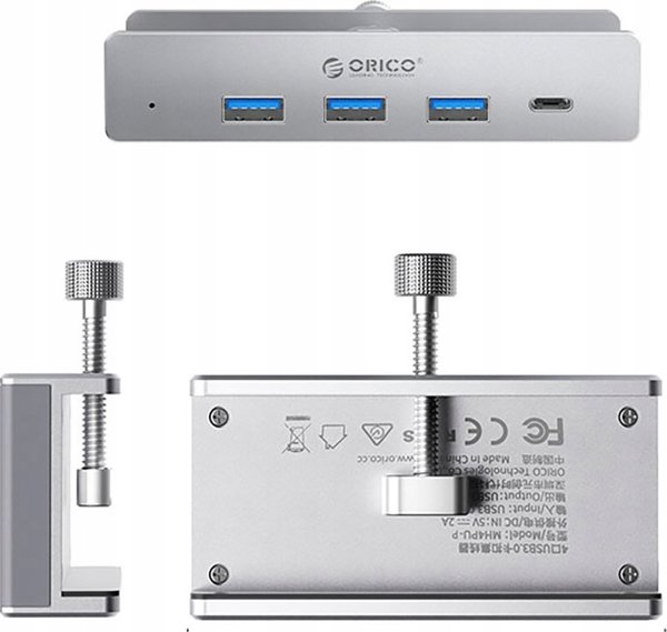 HUB montowany na zacisk input: USB-C / output: 3x USB-A 3.0 + 1x USB-C 3.0 - srebrny