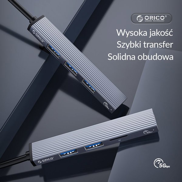 Orico USB Hub 3.0 AH-12F-GY, 3 Θύρες USB-A & Αναγνώστης Καρτών TF, Γκρι
