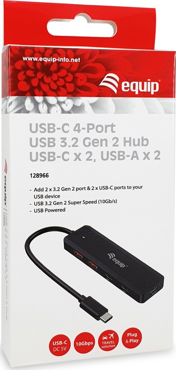 HUB USB Equip Equip USB-Hub 4-Port 3.2/C->2xUSB-C 2xUSB-A 10Gbps o.Netz.sw
