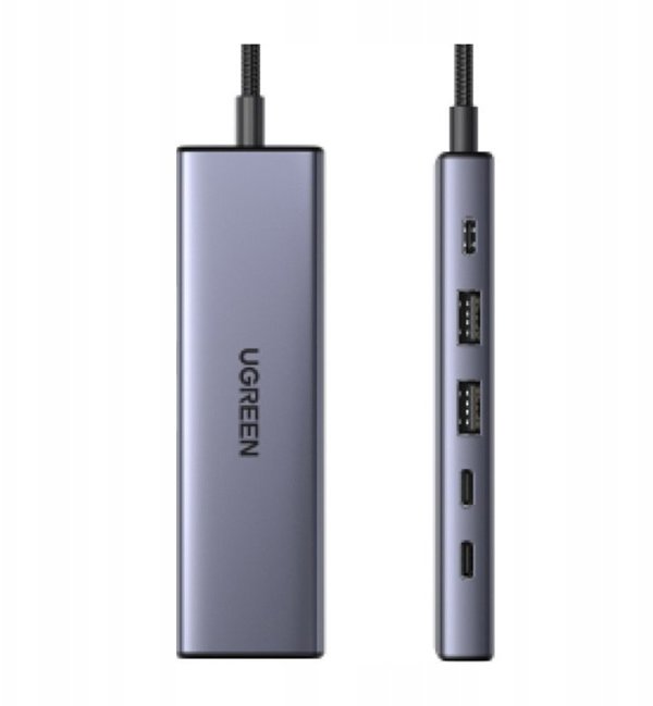 Hub / adapter USB-C 6w1 UGREEN CM511 USB-C do 2x USB DisplayPort 4K 60Hz 2x USB-C PD 100W