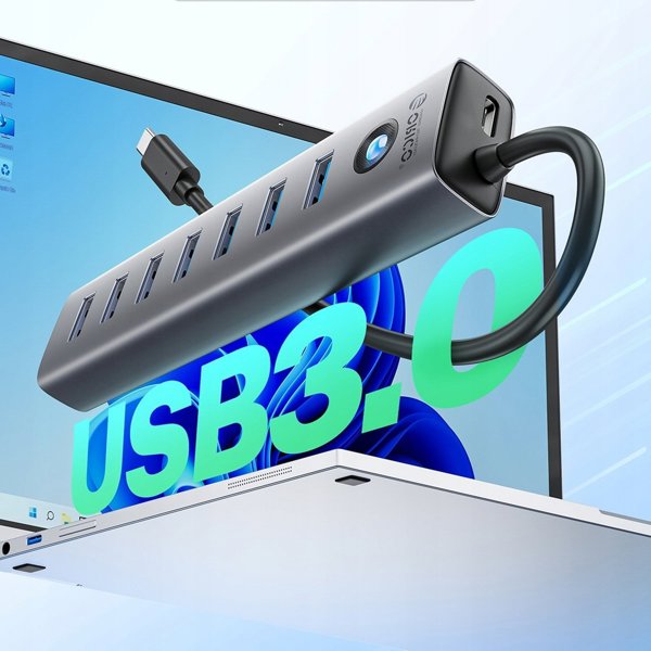 7-θύρα HUB USB-A 3.0 με Καλώδιο 1Μ - Γκρι