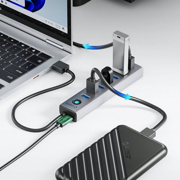 7-θύρα HUB USB-A 3.0 με Καλώδιο 1Μ - Γκρι