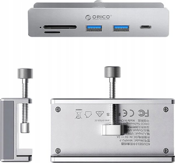 HUB montowany na zacisk input: USB-C / output: 2x USB-A 3.2 + 1x USB-C 3.2 + 1x SD&TF - srebrny