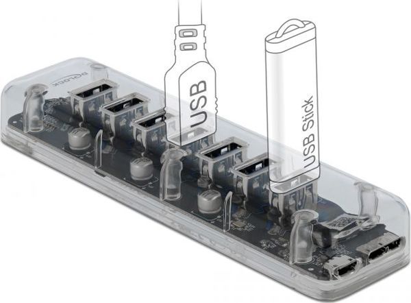 HUB USB Delock 1x microUSB  + 7x USB-A 3.0 (64088)