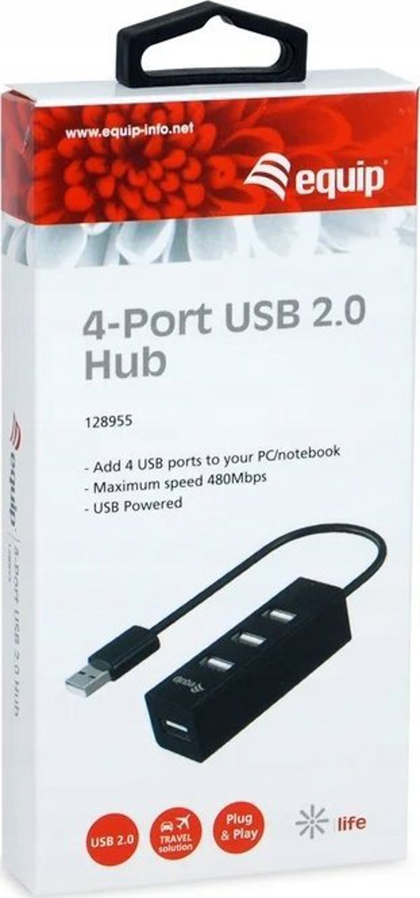 HUB USB Equip Equip USB-Hub 4-Port 2.0 ->4x2.0 480Mbps χωρίς τροφοδοτικό μαύρο