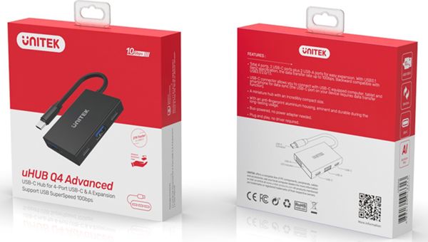 Unitek uHUB Q4 Advanced USB Hub, 2x USB-C & 2x USB-A 3.1 Gen2, H1302A