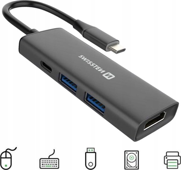 HUB USB Swissten 4in1 USB-C Hub Stacja dokujaca laptopa z wieloma portami USB-C 100W HDMI 4K 2x USB-A
