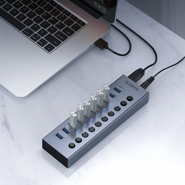 ORICO Hub BT2U3-10AB με διακόπτες 10x USB-A - γκρι