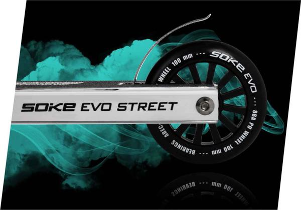 Soke EVO Street Stunt Scooter, Ασημί, Τιμόνι 57cm, ABEC-9, Τροχοί 100mm, Με Φρένο Flex Fender