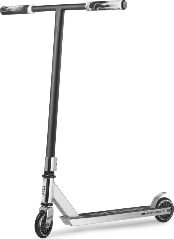 Soke EVO Street Stunt Scooter, Ασημί, Τιμόνι 57cm, ABEC-9, Τροχοί 100mm, Με Φρένο Flex Fender