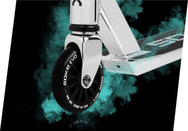 Soke EVO Street Stunt Scooter, Ασημί, Τιμόνι 57cm, ABEC-9, Τροχοί 100mm, Με Φρένο Flex Fender