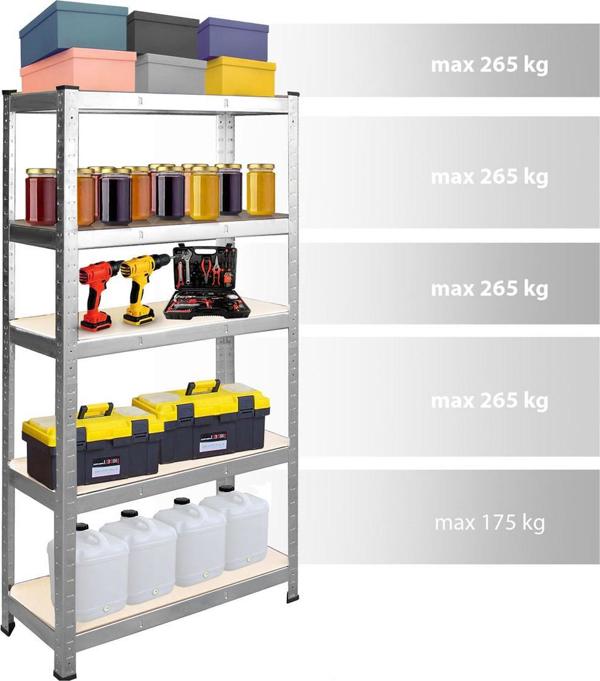 Μεταλλικό Ράφι Αποθήκης Humberg, 205x120x45 cm, Γαλβανισμένο με 5 Ράφια MDF, Αντοχή 1000kg