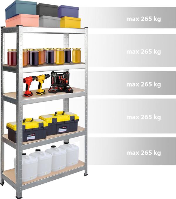 Μεταλλικό Ράφι Αποθήκης Humberg 180x90x40cm, Ενισχυμένη Κατασκευή με MDF 5mm, Ασημί