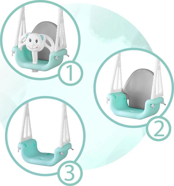 Ricokids Παιδική Κούνια 3 σε 1, Αρθρωτή Αιώρηση με Αντιολισθητικό Κάθισμα, Τιρκουάζ, 130cm