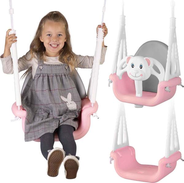 Ricokids Παιδική Κούνια-Κουβάς 3σε1 Mis Ροζ, Αντιολισθητική με Ρυθμιζόμενα Σχοινιά 130cm
