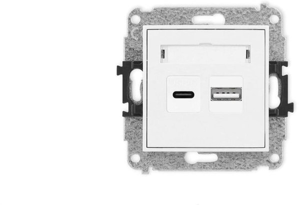 ICON Mechanizm ladowarki USB podwojnej USB C + USB A, 20W max. bialy mat 25ICUSB-8