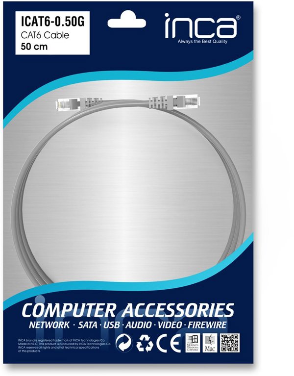 Inca Καλώδιο Δικτύωσης RJ45 Cat6 UTP, 0.50m, Γκρι