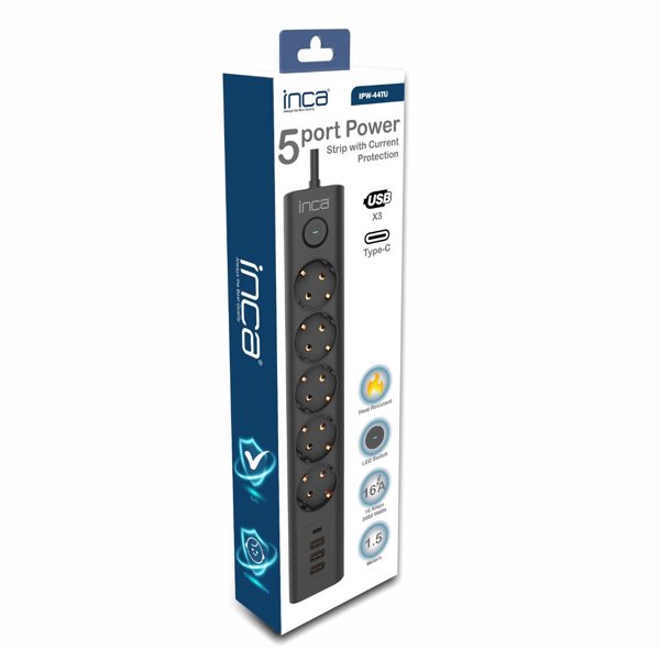 Inca INCA Steckdosenleiste IPW-44TU  5fach, 3xUSB-A+1xUSB-C, 1,5m