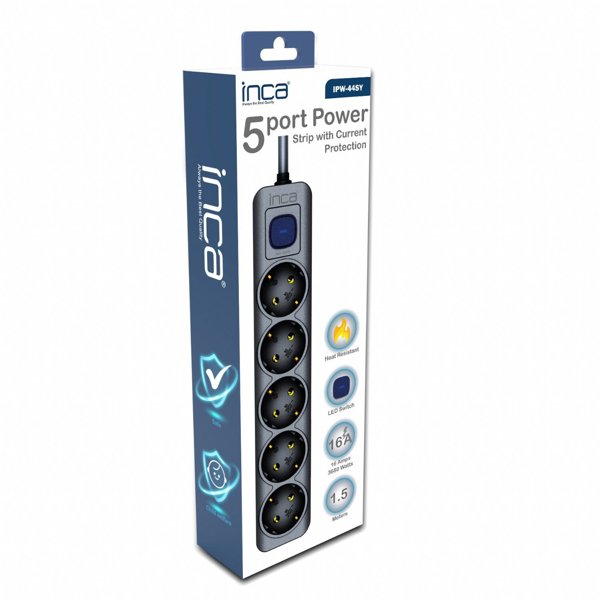 Inca INCA Steckdosenleiste IPW-44SY  5fach, LED Anz. Black   1,5m