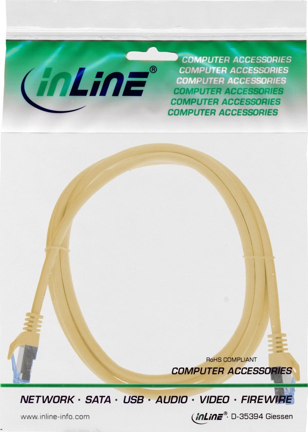 Lindy InLine Patch Cable Cat.6A S/FTP TPE (LSZH) CCA, Κίτρινο, 1m