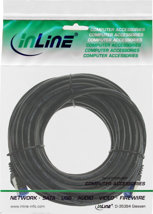 InLine Καλώδιο Δικτύωσης Cat.6A S/FTP, Industrial PUR, RJ-45, Μαύρο, 50m - 73850S
