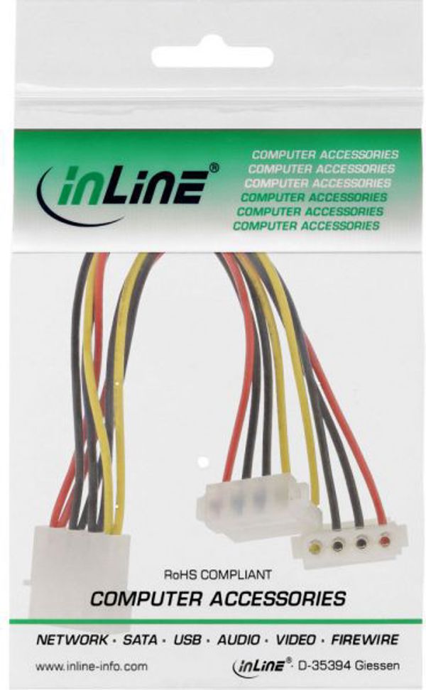 InLine Καλώδιο Τροφοδοσίας Molex 1x 4-Pin σε 2x 4-Pin Γωνιακό, 0.15m - Πολύχρωμο (29659W)
