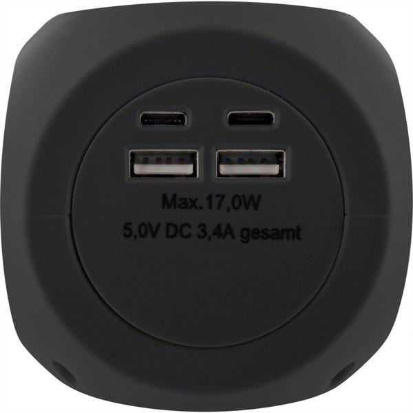 InLine InLine® Charging Cube, 3x earthing contact, 2x USB-C, 2x USB-A, black, 2m
