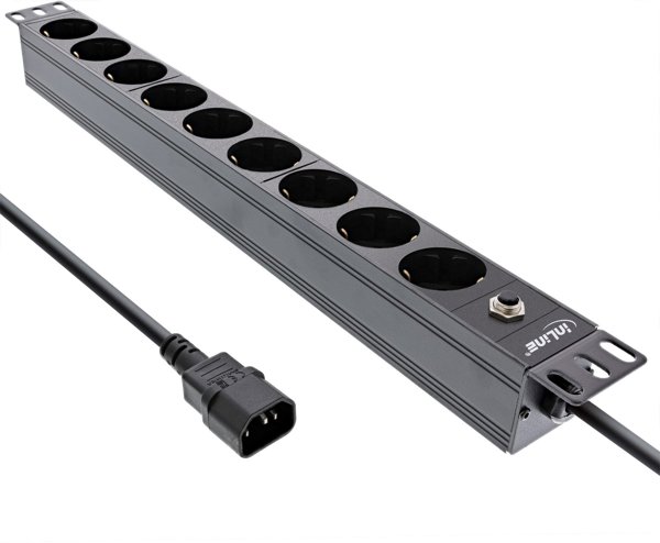 InLine InLine® 19" socket strip, 9-way protective contact, C14 plug, overload protection
