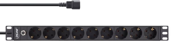 InLine InLine® 19" socket strip, 9-way protective contact, C14 plug, overload protection