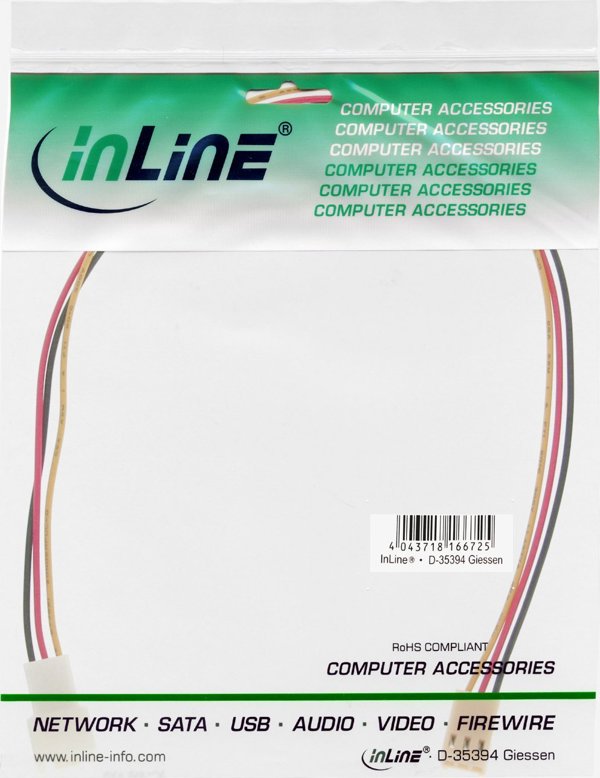Καλώδιο επέκτασης ανεμιστήρα InLine®, 3πολικό βύσμα / υποδοχή Molex, 1μ