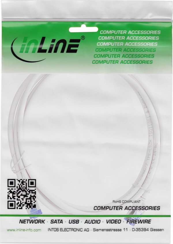 InLine Patch Cable Cat.6A Slim, S/FTP, TPE, PoE, Λευκό, 0.5m