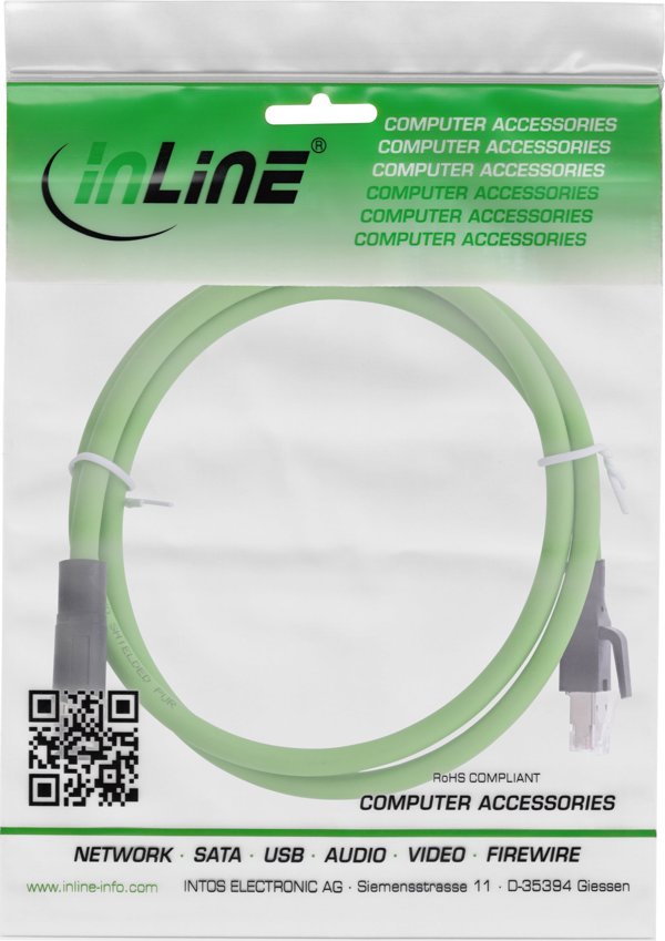 InLine Καλώδιο Δικτύου Βιομηχανικό M12 4-pin D-coded σε RJ45, PUR, 20m