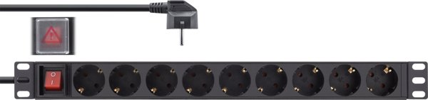InLine 19" Socket strip, 9-way protective contact, with switch, 2m, black