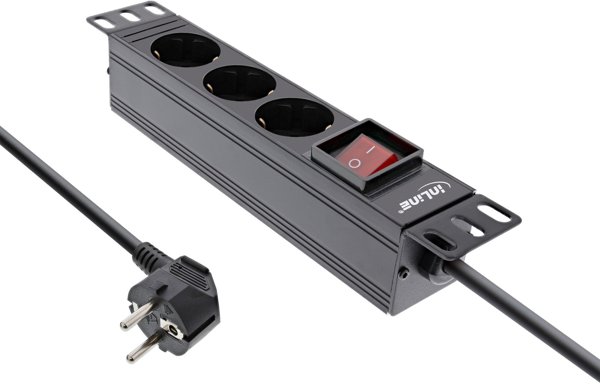 InLine InLine® 10" PDU, 3-port protective socket, with switch, 2m, black