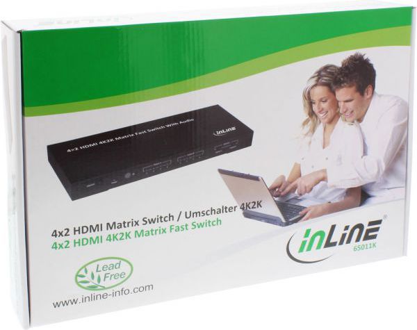 InLine® HDMI Matrix Switch / Umschalter, 4K2K, 4 Eingänge auf 2 Ausgänge - 65011K