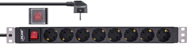 InLine InLine® 19" socket strip, 8-way earthing contact, with switch, 2m, black, variable mounting brackets
