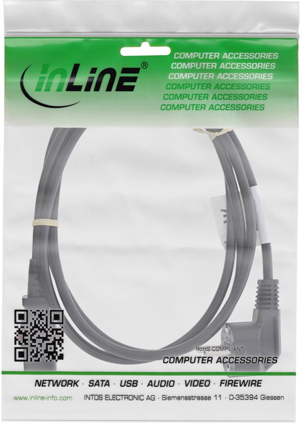 InLine Καλώδιο Τροφοδοσίας C13 με Ασφάλεια, Γωνιακό Φις Σούκο, 2m - Μαύρο