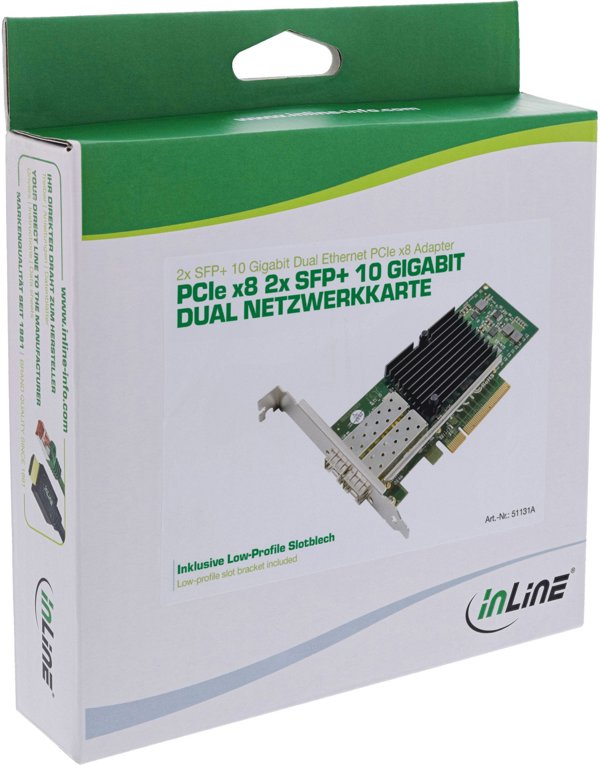 InLine® Dual 10-Gigabit Netzwerkkarte, 2x SFP+, PCIe x8, inkl. LP Slotblech