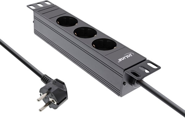 InLine InLine® 10" socket strip, 3-way protective contact, without switch, 2m, black