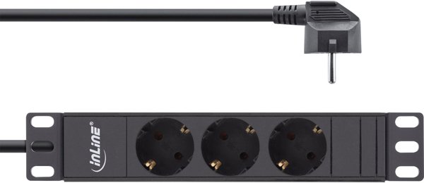 InLine InLine® 10" socket strip, 3-way protective contact, without switch, 2m, black