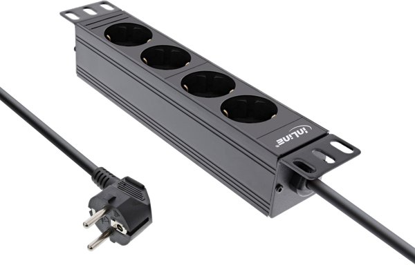 InLine InLine® 10" PDU, 4-port protective socket, without switch, 2m, black